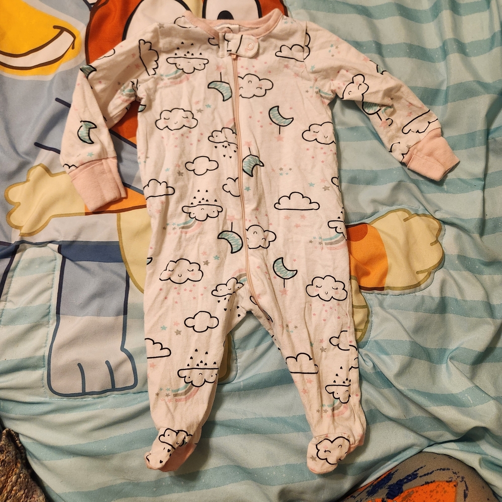 Gerber Pink and White Cloud Print Footie